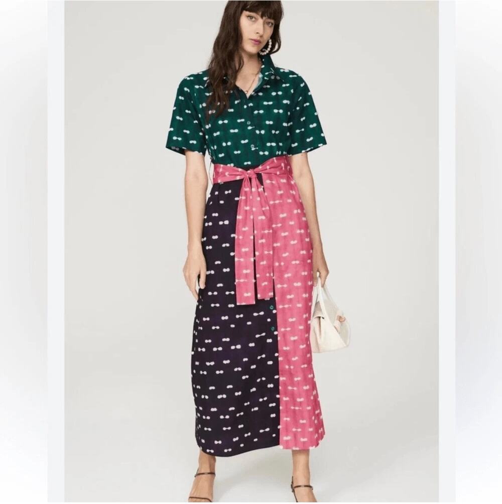 Busayo Maxi Dress Sz 8 Multi Color Dot Dye Batik Artsy Paint Colorful Shirt Rare
